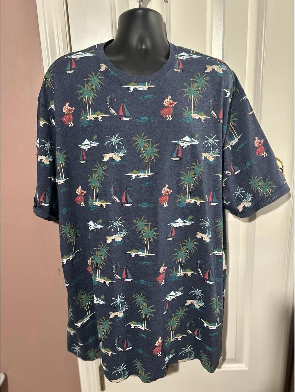 Free Planet Big & Tall Hawaiian Hula Girl T Shirt Mens 4X Vacation Beach New - Picture 1 of 7